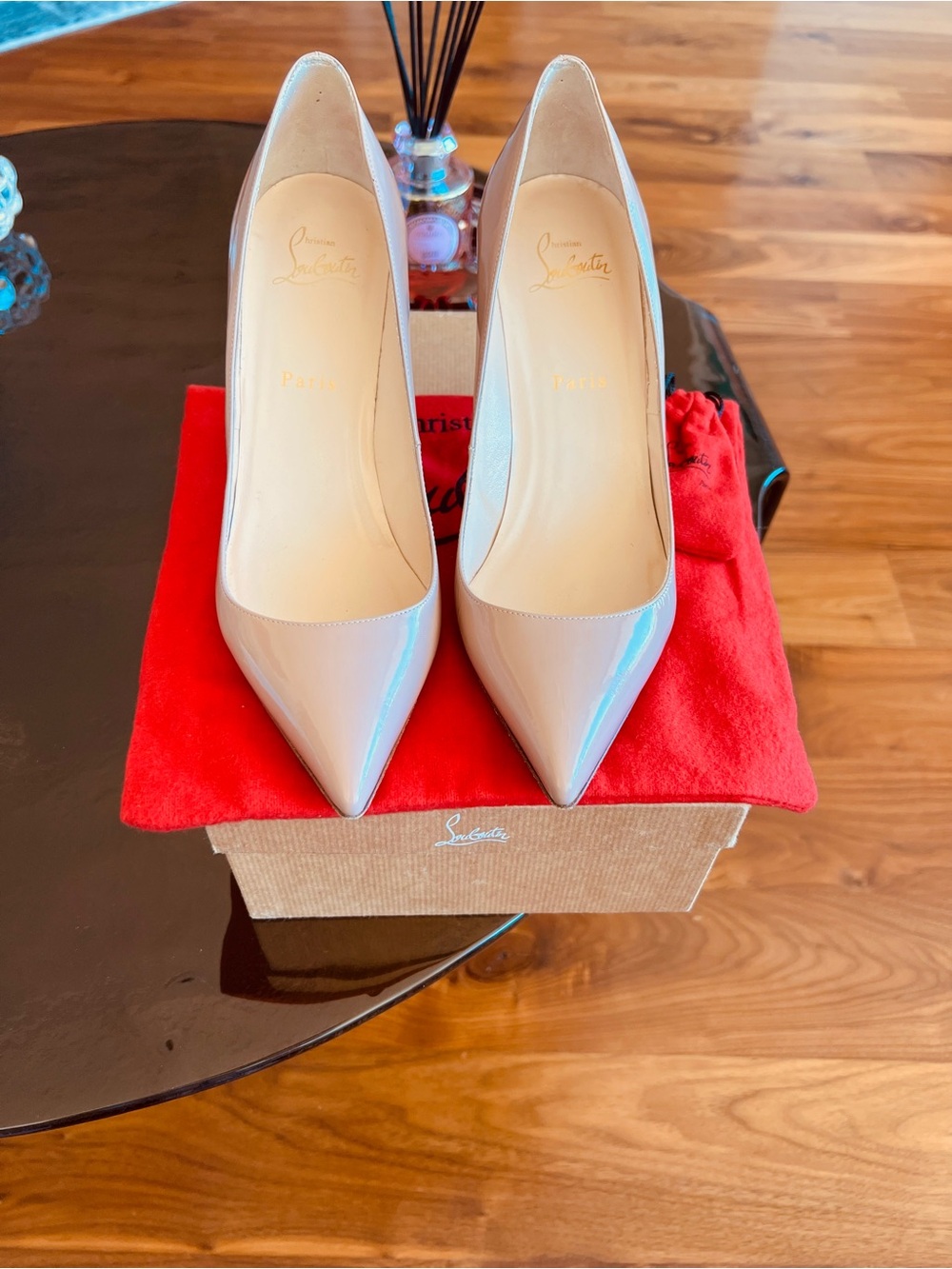 Christian Louboutin Beige Patent 85 Pointed Toe Pumps Size EU39 US 8.5